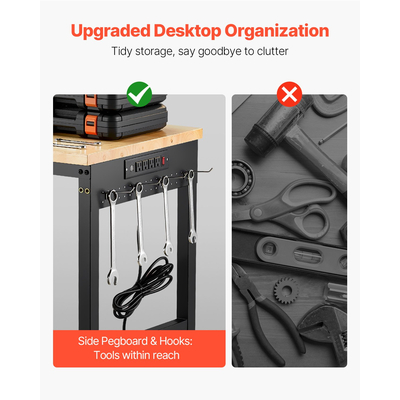 Πάγκος εργασίας VEVOR 60" με ρόδες, ρυθμιζόμενο ύψος, πρίζα και σανίδα