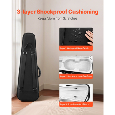 Φορητή θήκη βιολιού VEVOR από νάιλον ύφασμα 4/4 πλήρους μεγέθους, αντιχαρακτική τσάντα μεταφοράς