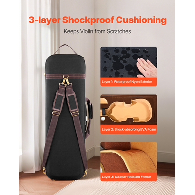 Φορητή θήκη βιολιού 4/4 πλήρους μεγέθους από νάιλον ύφασμα, αντιχαρακτική τσάντα μεταφοράς ταξιδιού