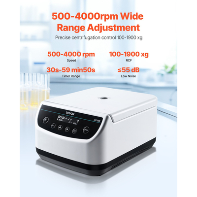 Φυγοκεντρική Μηχανή VEVOR 2/5/10/15ml Ταχύτητα 500-4000rpm με 1 ρότορα και χρονοδιακόπτη