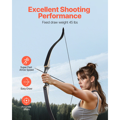 VEVOR 60 ιντσών Ξύλινο τόξο με κυρτό τόξο, κιτ κυνηγετικών βελών, εξάσκησης 45 λίβρες