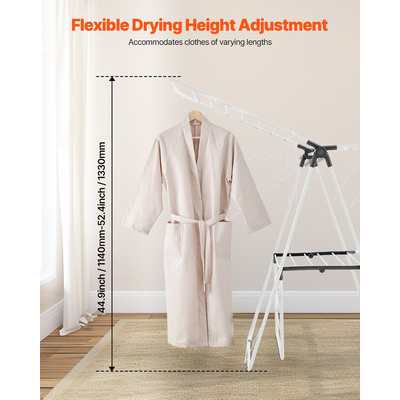 VEVOR Πτυσσόμενη Απλώστρα Ρούχων 2 Επιπέδων με Κλιπς για Κάλτσες & 31 Ράβδους Στεγνώματος Λευκό