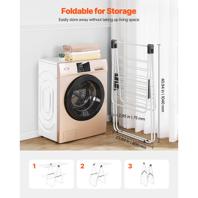 VEVOR Πτυσσόμενη Απλώστρα Ρούχων 2 Επιπέδων με Κλιπς για Κάλτσες & 31 Ράβδους Στεγνώματος Λευκό