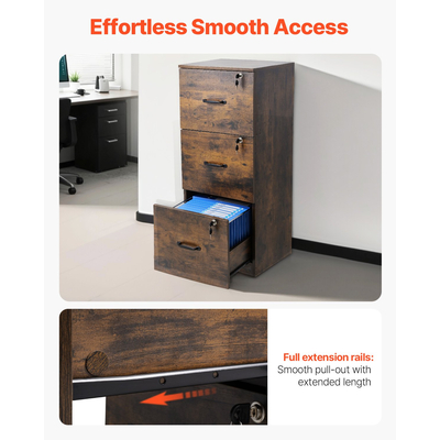 VEVOR Ντουλάπι Αρχειοθέτησης με 3 Συρτάρια Κάθετο Ντουλάπι Αρχειοθέτησης με Κλείδωμα για Γραφείο στο Σπίτι