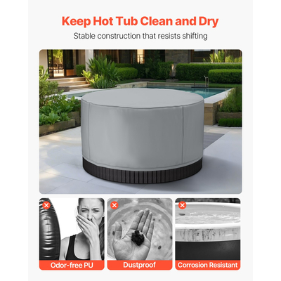 Κάλυμμα Υδρομασάζ VEVOR Στρογγυλό 2000 x 850 mm Ανθεκτικό στις καιρικές συνθήκες και στο νερό, γκρι