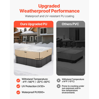 Κάλυμμα υδρομασάζ εξωτερικού χώρου VEVOR 2160x2160x508mm, ανθεκτικό στις καιρικές συνθήκες και αδιάβροχο, καφέ