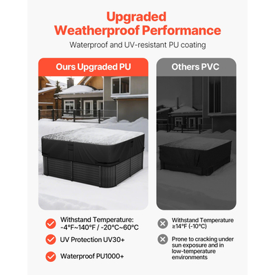 Κάλυμμα υδρομασάζ εξωτερικού χώρου VEVOR 2030x2030x508mm, ανθεκτικό στις καιρικές συνθήκες και αδιάβροχο, μαύρο