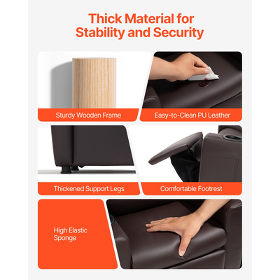 Παιδική Ανακλινόμενη Καρέκλα VEVOR από Δέρμα PU με Θήκη για Ποτήρια (Καφέ)