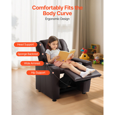 Παιδική Ανακλινόμενη Καρέκλα VEVOR από Δέρμα PU με Θήκη για Ποτήρια (Καφέ)