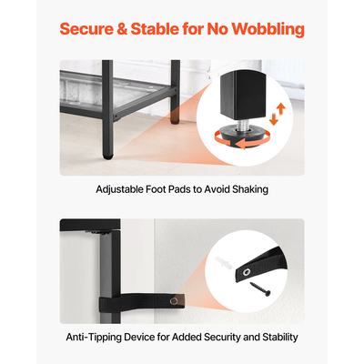 VEVOR Τραπεζάκι Κονσόλας 3 Επιπέδων από Γυάλινο Ορθογώνιο Καναπές-Πλευρικό Τραπεζάκι με Αντιανατροπή, Μαύρο