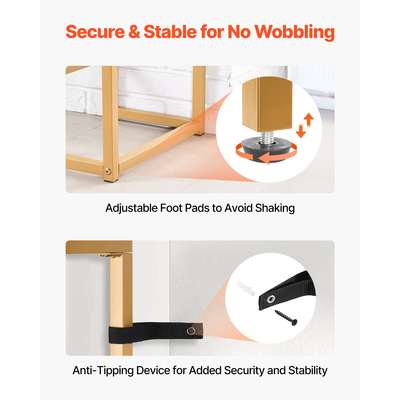 VEVOR Τραπεζάκι Κονσόλας 2 Επιπέδων από Γυάλινο Ορθογώνιο Καναπές-Πλευρικό Τραπεζάκι με Αντιανατροπή, Χρυσό