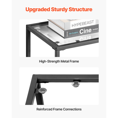 VEVOR Τραπέζι Κονσόλας 2 Επιπέδων από Γυάλινο Ορθογώνιο Καναπές Βοηθητικό Τραπέζι με Αντιανατροπή, Μαύρο