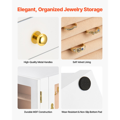 Κοσμηματοθήκη VEVOR Περιστρεφόμενη 360° Οργάνωση Κοσμημάτων με 5 Ευρύχωρα Συρτάρια Λευκή