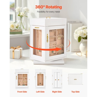 Κοσμηματοθήκη VEVOR Περιστρεφόμενη 360° Οργάνωση Κοσμημάτων με 4 Γάντζους Κολιέ Λευκό