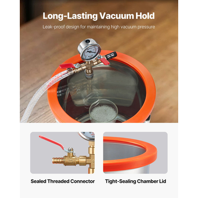 Μονοβάθμια αντλία κενού VEVOR 110L/min, θάλαμος απαερίωσης από ανοξείδωτο χάλυβα 11,36L