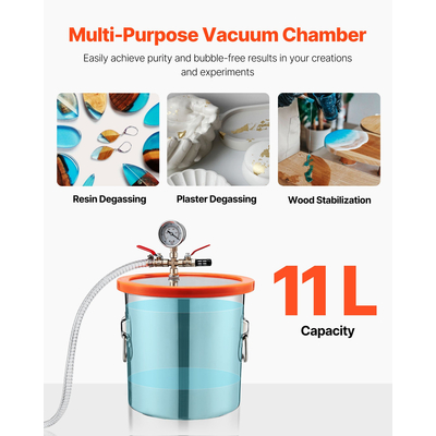 Μονοβάθμια αντλία κενού VEVOR 110L/min, θάλαμος απαερίωσης από ανοξείδωτο χάλυβα 11,36L