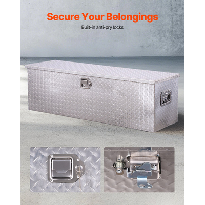 VEVOR 49"x15"x15" βαρέως τύπου κουτί εργαλείων αλουμινίου για φορτηγό Pickup RV ασημί