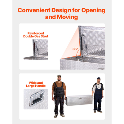 VEVOR 49"x15"x15" βαρέως τύπου κουτί εργαλείων αλουμινίου για φορτηγό Pickup RV ασημί