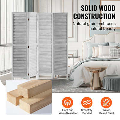Διαχωριστικό Δωματίου VEVOR Ξύλινο, Διαχωριστικό 4 Πάνελ (Ανοιχτό Γκρι)