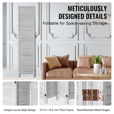 Διαχωριστικό Δωματίου VEVOR Ξύλινο, Διαχωριστικό 4 Πάνελ (Ανοιχτό Γκρι)