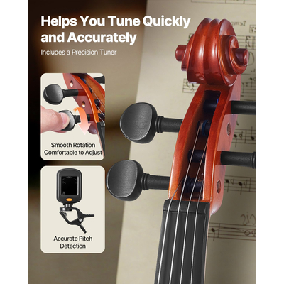 Σετ βιολιού VEVOR 355mm πλήρους μεγέθους από μασίφ ξύλο για αρχάριους, γυαλιστερό καφέ