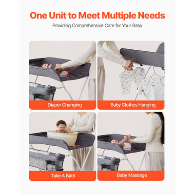 VEVOR Πτυσσόμενος Σταθμός Αλλαγής Πάνας για Μωρά με Πλαϊνό Καλάθι & Ροδάκια, Σκούρο Γκρι