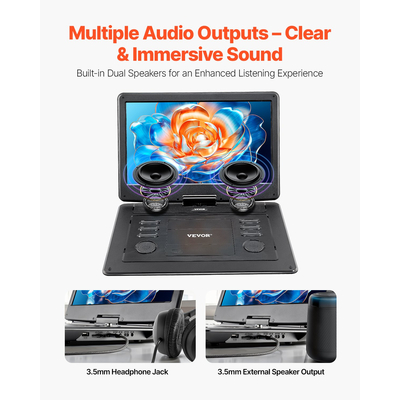 Φορητή συσκευή αναπαραγωγής DVD VEVOR με περιστρεφόμενη οθόνη HD 396 mm, μπαταρία 4,5-5 ωρών