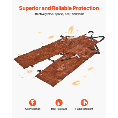 Ποδιά συγκόλλησης VEVOR από δέρμα με χωρισμένα πόδια, βαρέως τύπου, ανθεκτικό στη φλόγα, μέγεθος M