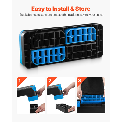 VEVOR Αερόβια πλατφόρμα άσκησης με ρυθμιζόμενο stepper 4 ανυψωτήρες, μπλε