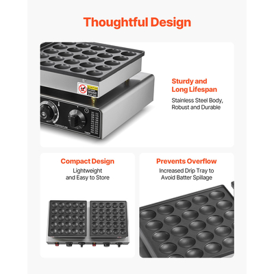 VEVOR 50 τεμάχια μίνι ολλανδική μηχανή για τηγανίτες, επαγγελματική, αντικολλητική, αρτοποιός Dorayaki, 1800W