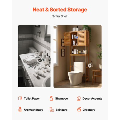 Ντουλάπι αποθήκευσης VEVOR από μπαμπού πάνω από την τουαλέτα με ρυθμιζόμενο ράφι 68,9" ύψος