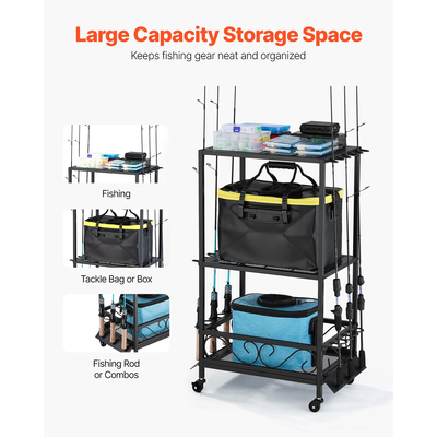 Βάση καλαμιού ψαρέματος VEVOR 10 θέσεων, οργανωτής καροτσιού ψαρέματος για ρόδες γκαράζ