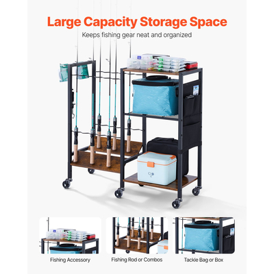 Βάση καλαμιού ψαρέματος VEVOR 12 θέσεων, οργανωτής καροτσιού ψαρέματος για τροχούς γκαράζ