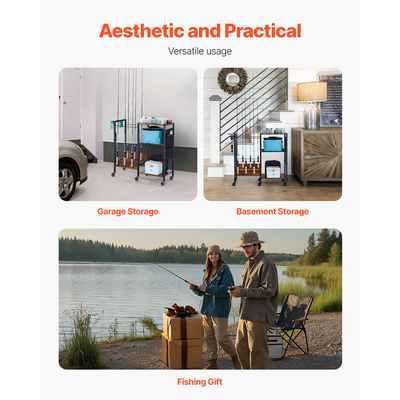 Βάση καλαμιού ψαρέματος VEVOR 12 θέσεων, οργανωτής καροτσιού ψαρέματος για τροχούς γκαράζ