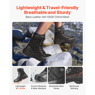 Ανδρικές στρατιωτικές τακτικές μπότες VEVOR 203 mm, αναπνεύσιμο πλαϊνό φερμουάρ, μέγεθος Ηνωμένου Βασιλείου 8.5