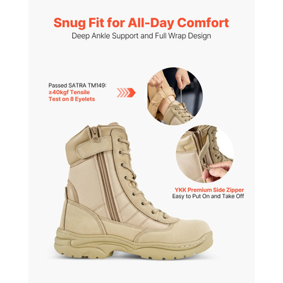 Ανδρικές στρατιωτικές τακτικές μπότες VEVOR 203 mm χρώματος άμμου με πλαϊνό φερμουάρ Ηνωμένου Βασιλείου μέγεθος 9