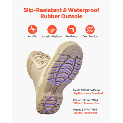 Ανδρικές στρατιωτικές τακτικές μπότες VEVOR 203 mm χρώματος άμμου με πλαϊνό φερμουάρ Ηνωμένου Βασιλείου μέγεθος 9