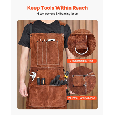 Ποδιά συγκόλλησης δέρματος VEVOR, βαριάς χρήσης, ανθεκτική στη θερμότητα, από δέρμα αγελάδας