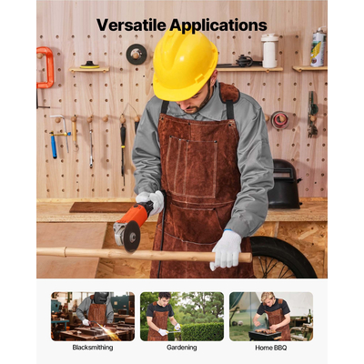 Ποδιά συγκόλλησης δέρματος VEVOR, βαριάς χρήσης, ανθεκτική στη θερμότητα, από δέρμα αγελάδας