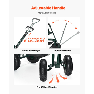 VEVOR Τροχαίο Καρότσι Κήπου με Περιστρεφόμενο Κάθισμα και Επεκτεινόμενη Λαβή, Κουτί Αποθήκευσης