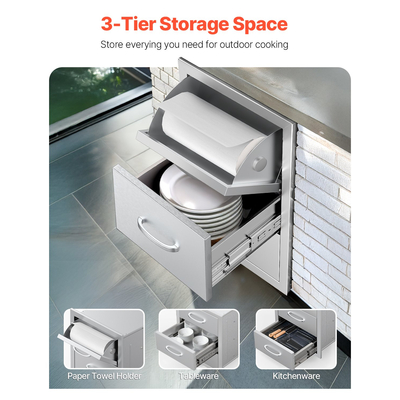 Συρτάρια εξωτερικού χώρου κουζίνας VEVOR με τριπλή πρόσβαση για μπάρμπεκιου, νησίδα 16,5x29x20,5 ίντσες