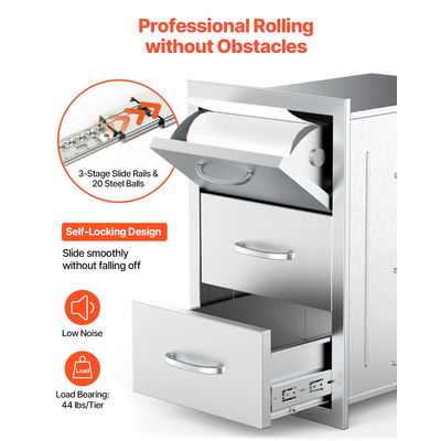 Συρτάρια εξωτερικού χώρου κουζίνας VEVOR με τριπλή πρόσβαση για μπάρμπεκιου, νησίδα 16,5x29x20,5 ίντσες