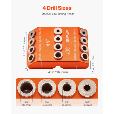 Οδηγός τρυπανιού VEVOR, φορητός οδηγός ακριβείας για τρυπάνι με γωνία 30/45/90 μοιρών