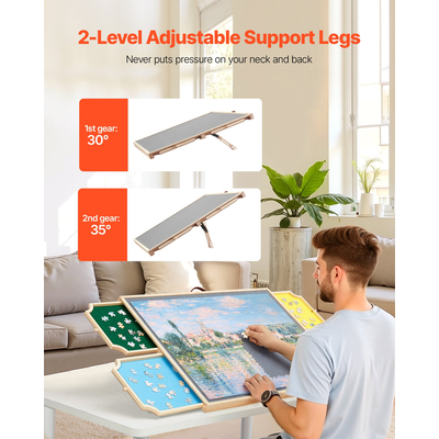 VEVOR Φορητό Ξύλινο Παζλ 1000 Τεμαχίων με Κάλυμμα Συρταριού 73x53εκ.