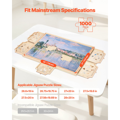 VEVOR Φορητό Ξύλινο Παζλ 1000 Τεμαχίων με Κάλυμμα Συρταριού 74x53εκ.