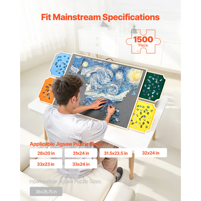 VEVOR Φορητό Ξύλινο Παζλ 1500 Τεμαχίων με Κάλυμμα Συρταριού 86x63εκ.