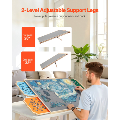 VEVOR Φορητό Ξύλινο Παζλ 1500 Τεμαχίων με Κάλυμμα Συρταριού 86x63εκ.