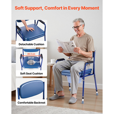 Πολυθρόνα Κομοδίνου VEVOR 3 σε 1 με Υπερυψωμένο Κάθισμα Τουαλέτας 181 kg Ρυθμιζόμενο Ύψος