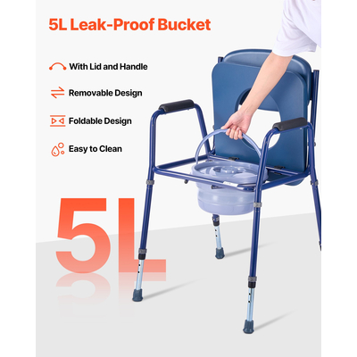 Πολυθρόνα Κομοδίνου VEVOR 3 σε 1 με Υπερυψωμένο Κάθισμα Τουαλέτας 181 kg Ρυθμιζόμενο Ύψος