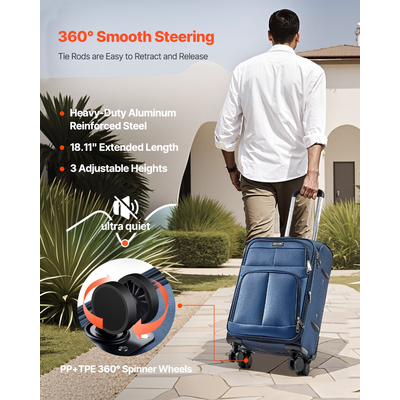 20-Inch Softside Expandable Luggage with Spinner Wheels Carry on Suitcase Blue | VEVOR US